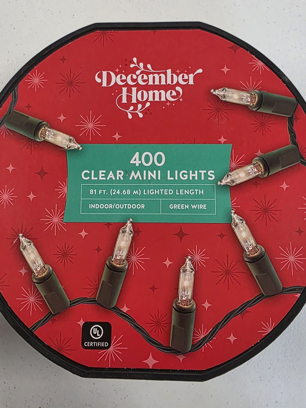 December Home 400 Clear Mini Lights Green Wire 81 Ft Lighted Indoor /Outdoor NEW